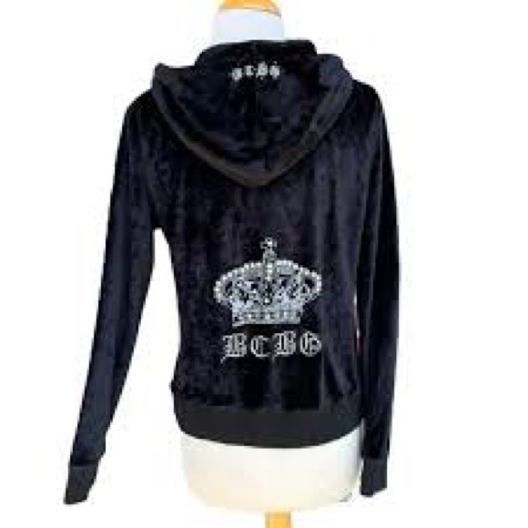 BCBGMAXAZRIA Black Velour Zip Hoodie | XL | Crown Graphic | Luxe Y2K - Picture 2 of 10